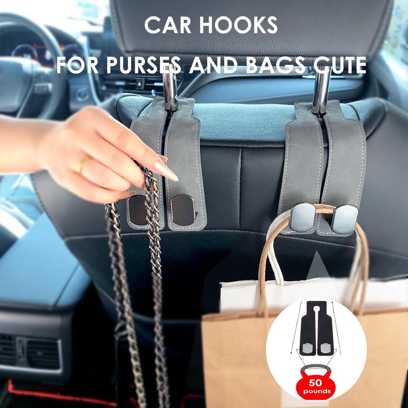 DYREOOE Purse Hook for Car, Thickened Leather Sturdy Metal Car Hooks for Purses and Bags Cute (Gray - 2 Pack) - Image 3